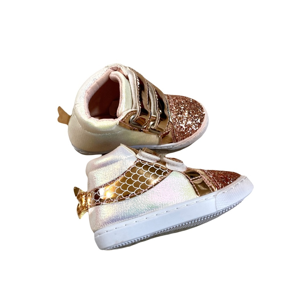 Mermaid Glitter Gold Pink High-Top Sneakers - Picture 7 of 14